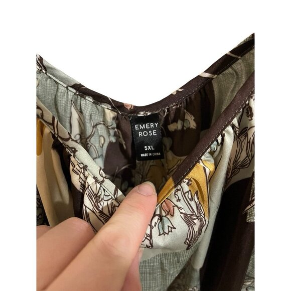 Emery Rose 5XL Blouse Brown/Green/Yellow Floral Design Flare 3/4 Sleeves - Picture 5 of 7